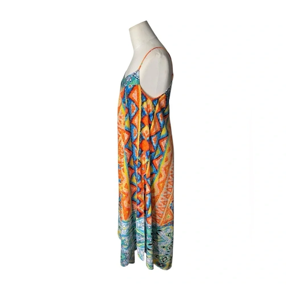 Boston Proper Boho Maxi Dress – Vibrant Tribal Print, Handkerchief Hem.
